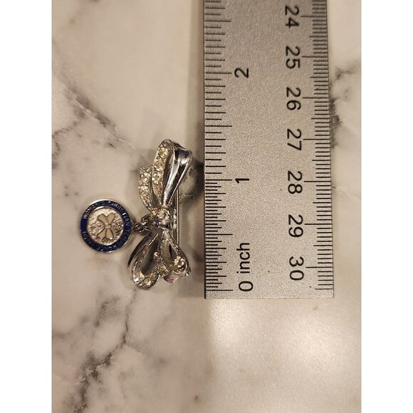 Vintage Women's Christian Temperance Union Silver-Tone Bow Brooch Pin With Charm - Picture 3 of 3